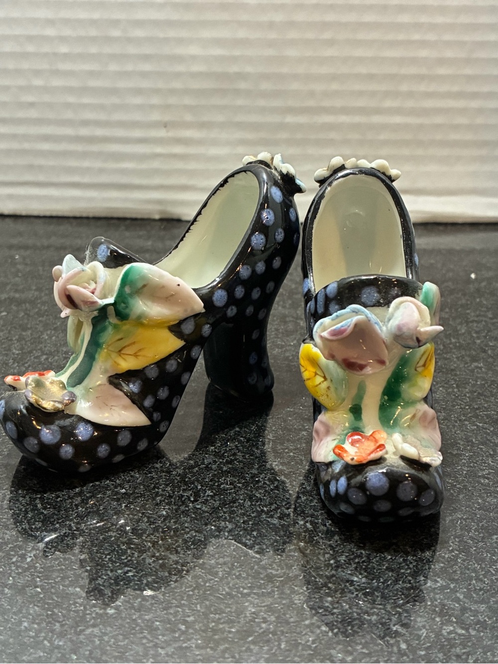 Vintage Black Polka Dot Floral Miniature Heels